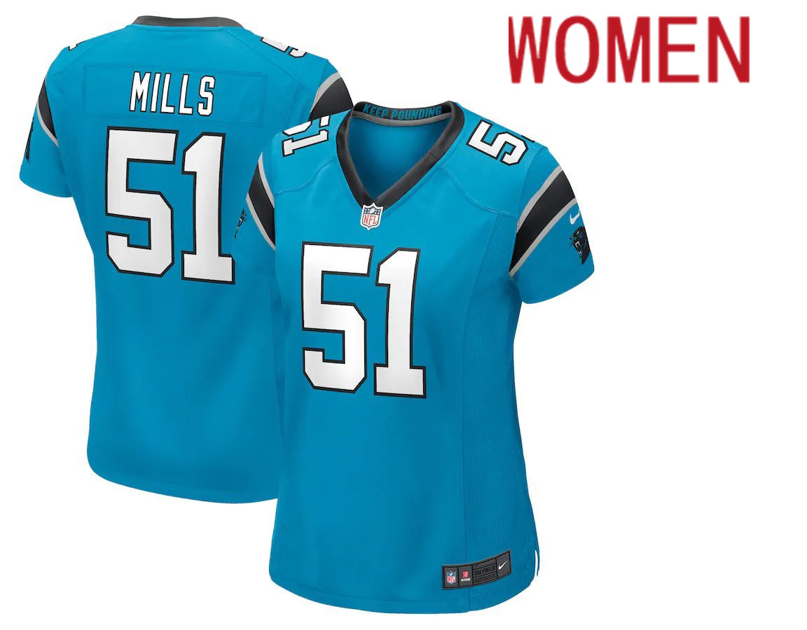 Women Carolina Panthers 51 Sam Mills Nike Blue Retired Player NFL Jersey